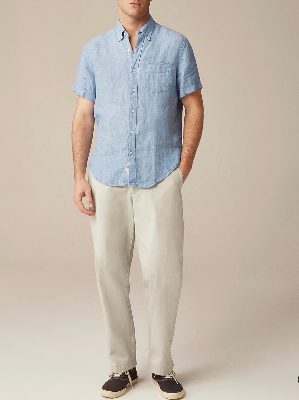 J. Crew Men's Short-Sleeve Baird Mcnutt Linen  Chambray Button-Down Shirt Large